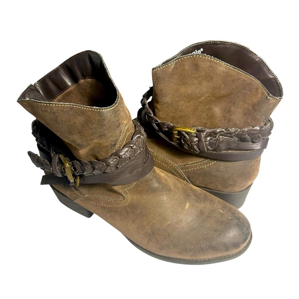 Nicole Brown Ankle Boots with Braided Strap